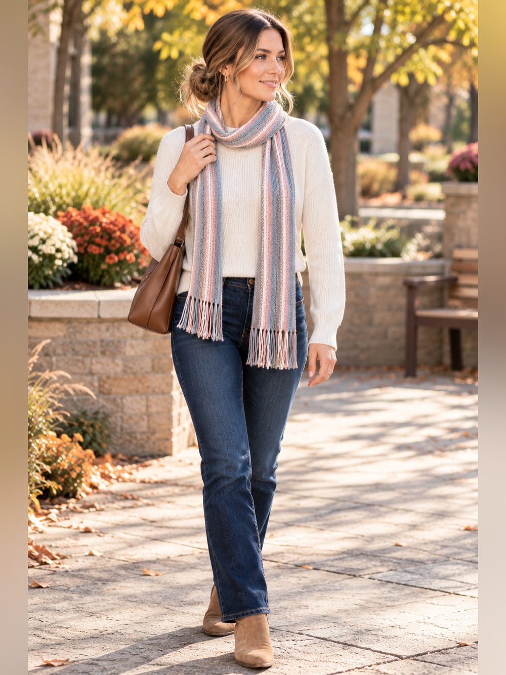 Northern Explorer Pastel Striped Knit Fringe Scarf Gray Pink Blue